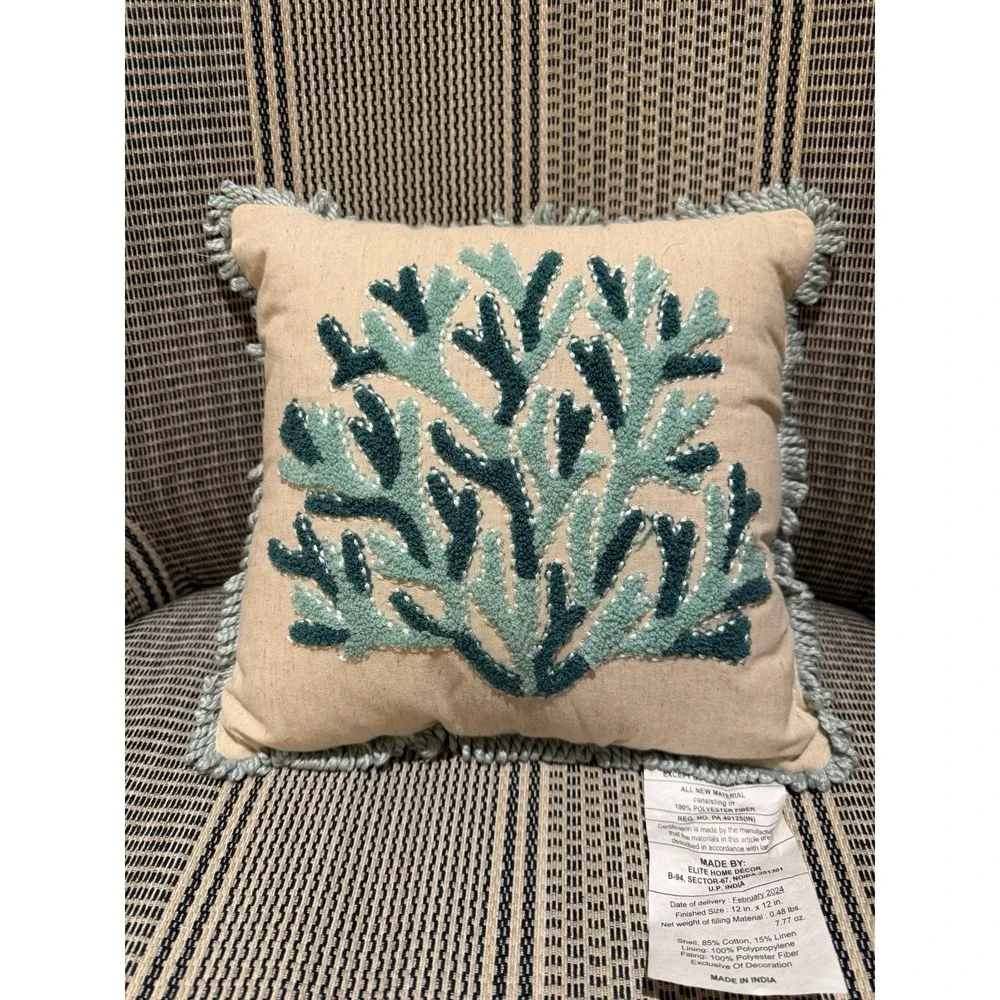 New Elite‎ Home Decor Pillow Heavy Embroidered Coastal 12
